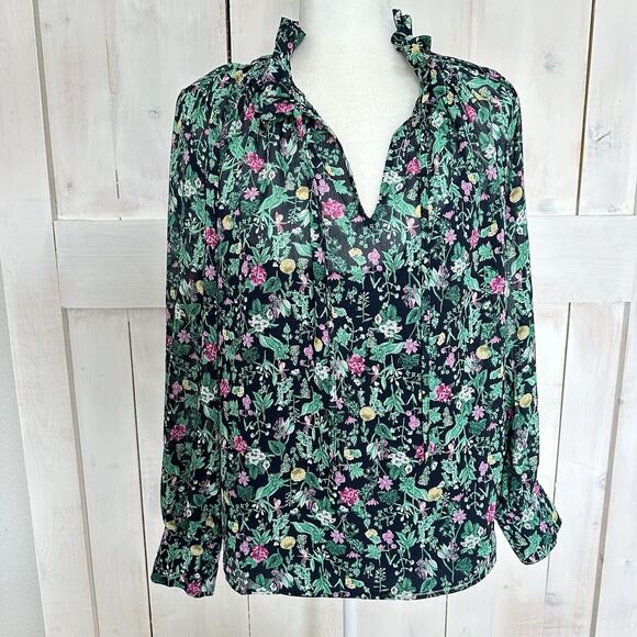 J.Crew Collection Drapey tie-neck ruffle top winter garden‎ floral w/cami SMALL - Picture 1 of 12